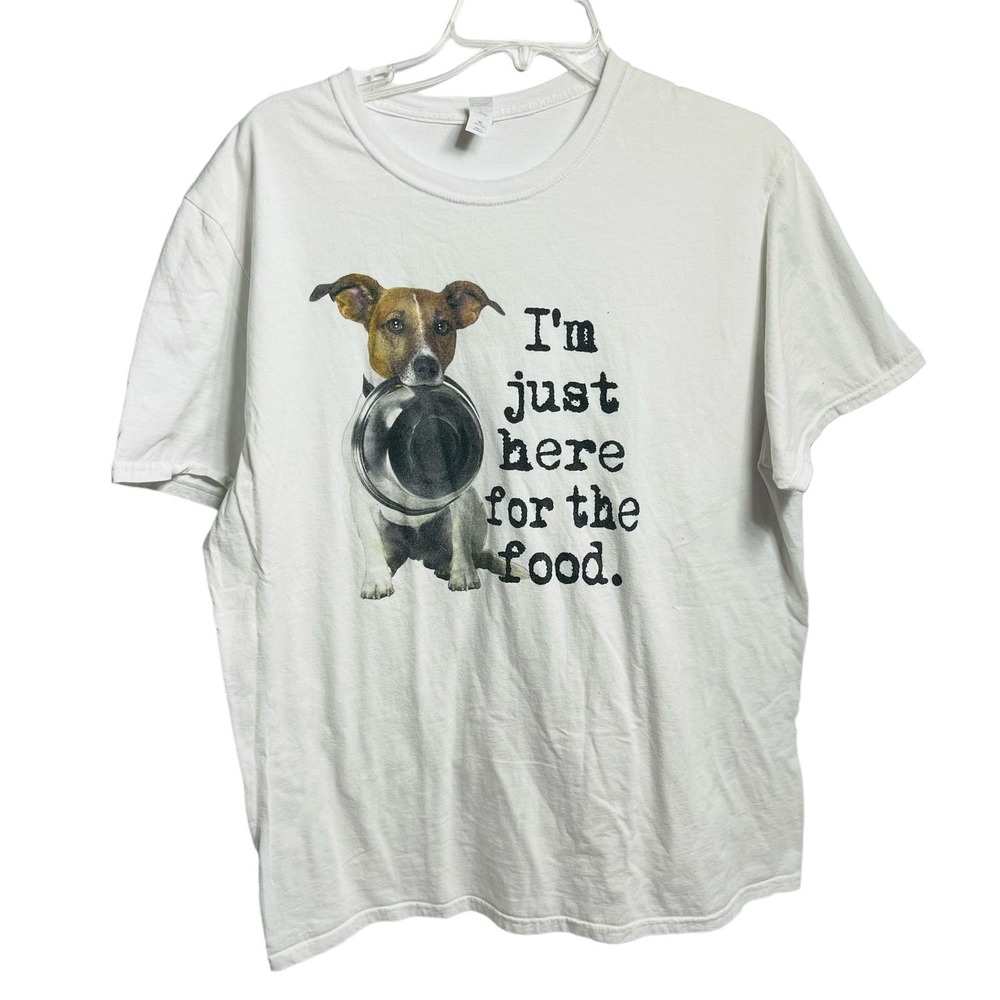 Mens Im Just Here For The Food Puppy T-Shirt Adult XL
